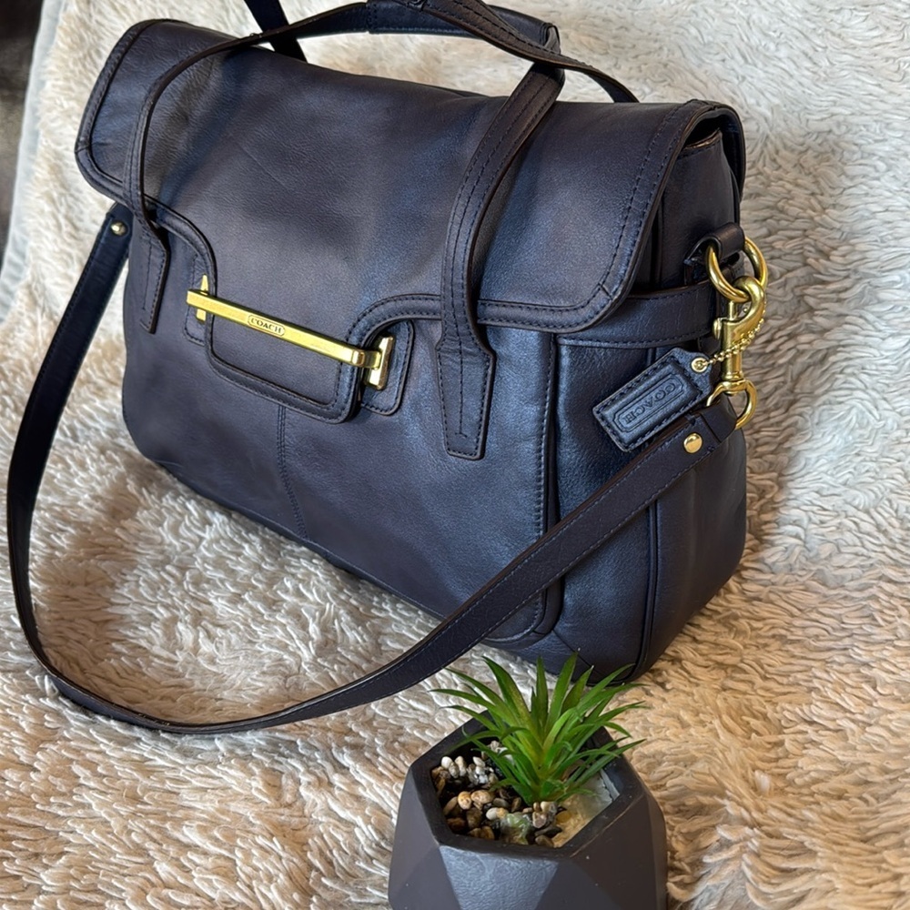 👜RARE!!! COACH TAYLOR LEATHER MARIN SATCHEL CARRYALL Navy blue - Picture 2 of 15